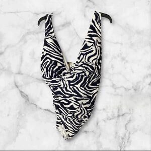 Brand New Anne Cole Plus Size Zebra-Print One-Piece Swimsuit Navy White 16W